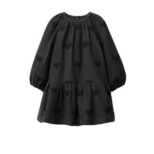 Girls' Black Heart-Textured Long Sleeve Dress zara